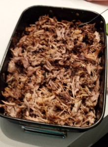 A giant pan of pulled pork. things don't get much better. 
